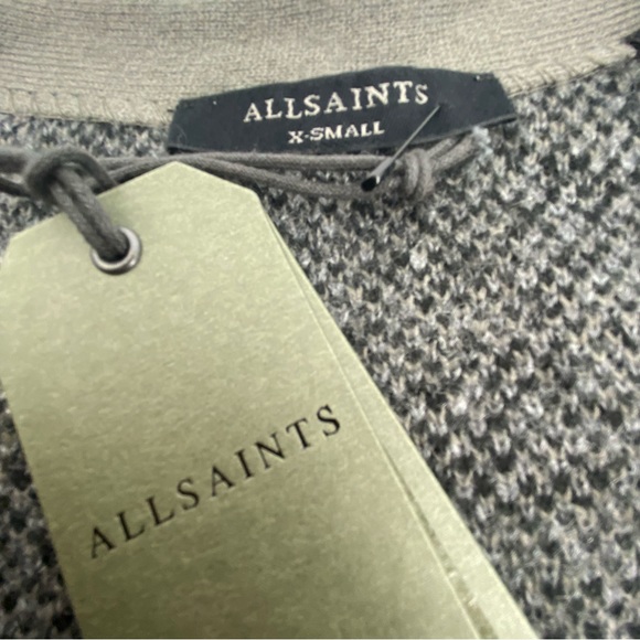 All Saints Grey Black Khaki Patterned V-Neck Wool Blend Cardigan - Picture 6 of 12